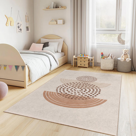 Abstract Circles Pattern Rectangular Area Rug, Modern Geometric Carpet, Soft Living Room Rug, Stylish Home Decor, Kids Room Rug