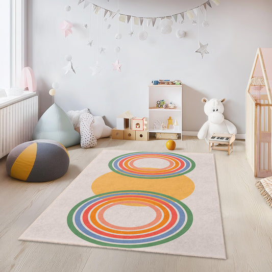Colorful Geometric Pattern Rectangular Rug, Modern Kids Room Carpet, Playroom Decor, Soft Area Rug, Nursery Mat, Stylish Floor Covering