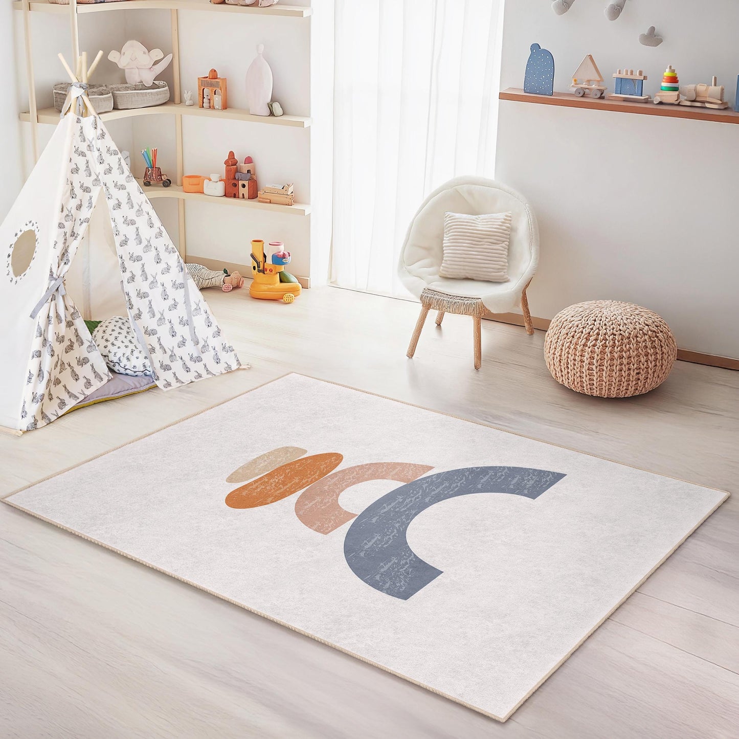 Abstract Rainbow Design Rectangular Kids Rug, Soft Geometric Carpet for Children's Room, Playroom Decor, Nursery Rug