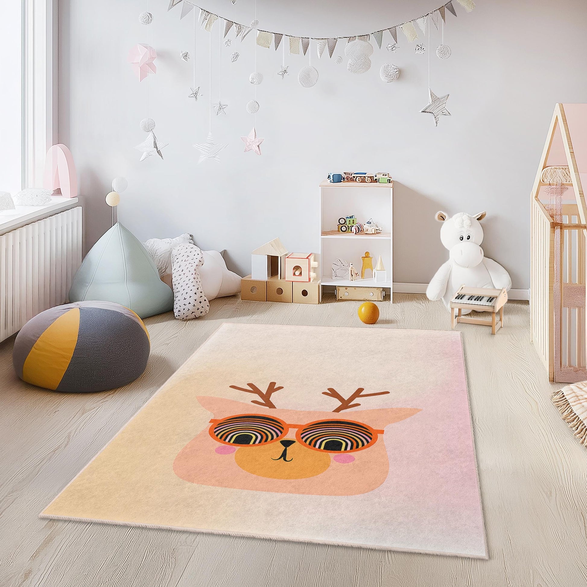 Cute Cartoon Animal Rug for Kids Room, Personalized Rectangular Kids Carpet, Fun Playroom Decor, Soft Nursery Rug, Unique Gift
