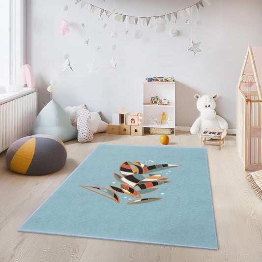 Colorful Leaf Pattern Rectangular Kids Rug, Playroom Carpet, Nursery Decor, Soft Area Rug for Children's Room