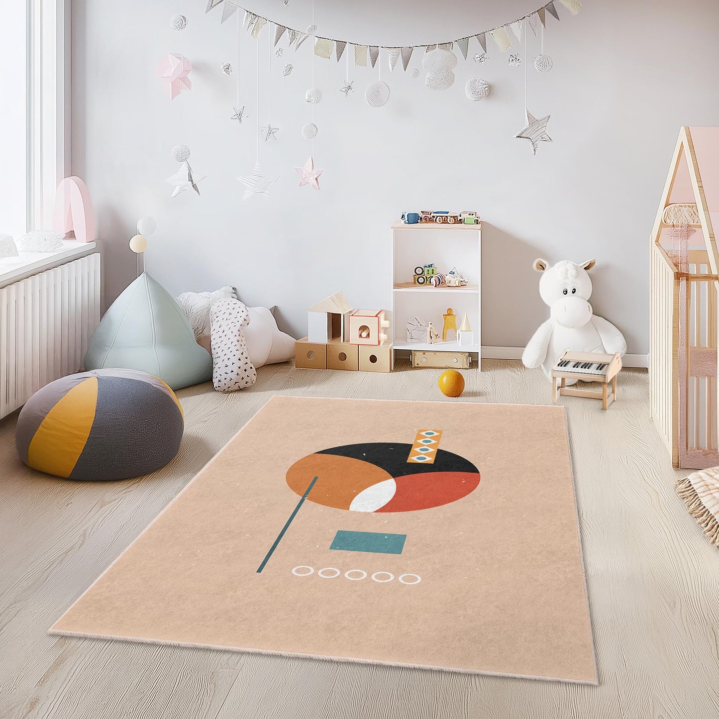 Colorful Geometric Rectangle Area Rug, Modern Kids Room Decor, Playful Kid's Carpet, Stylish Nursery Rug, Soft Play Mat