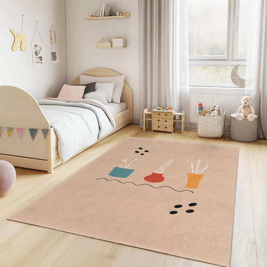 Colorful Plant Pattern Rectangular Kids Rug, Nursery Carpet for Playroom, Children Room Decor, Soft Area Rug