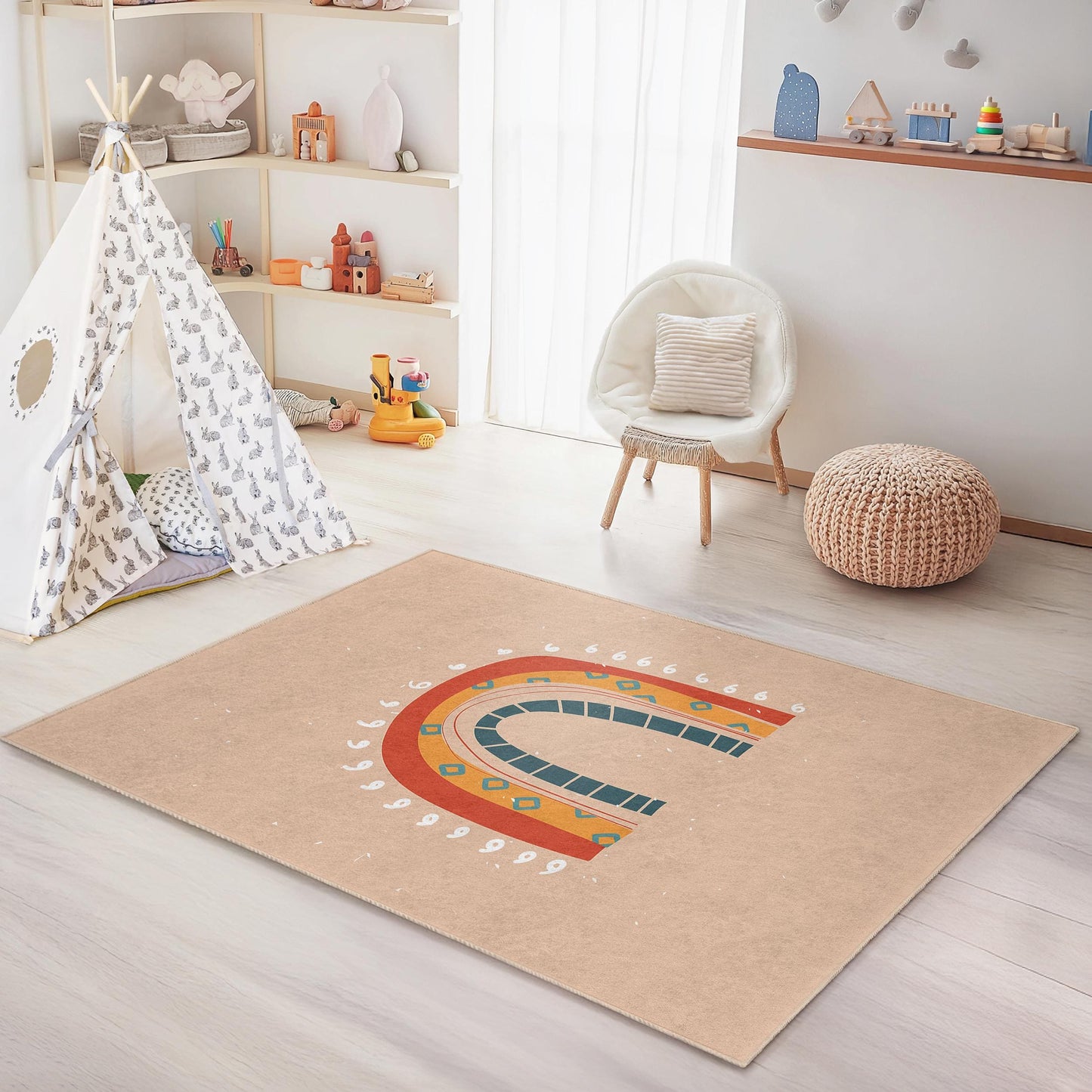 Rainbow Pattern Rectangular Kids Rug, Colorful Nursery Carpet, Playroom Decor, Childrens Room Mat, Soft Kids Area Rug