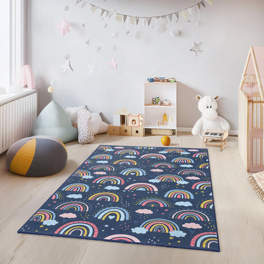 Rainbow Dreams Soft Rectangular Kids Rug, Colorful Rainbow Carpet, Playroom Decor, Nursery Rug, Kids Bedroom Rug
