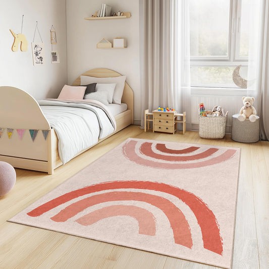Elegant Rainbow Pattern Rectangular Kids Room Rug, Soft Play Mat for Children, Nursery Decor, Colorful Childrens Carpet