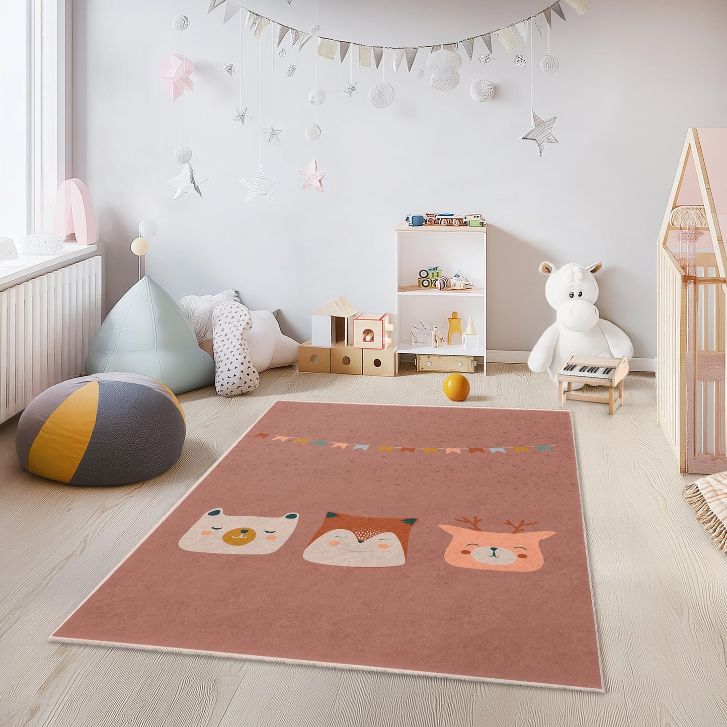Colorful Animal Faces Kids Rug, Cute Animal Design Rug, Rectangular Kids Room Carpet, Nursery Decor, Playroom Rug, Soft Baby Rug