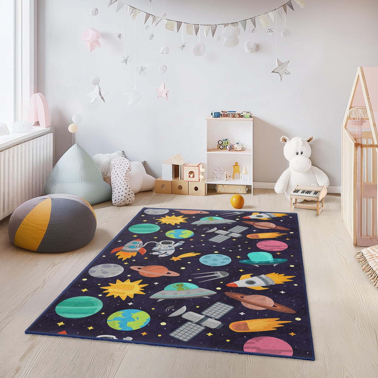 Space Adventure Kids Rug: Personalized Playroom Carpet