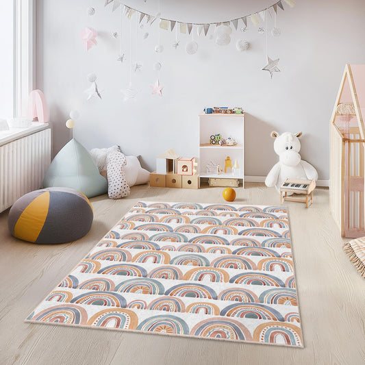 Rainbow Pattern Soft Kids Area Rug, Rectangular Playroom Carpet, Colorful Nursery Decor, Children's Room Rug, Kids Play Mat