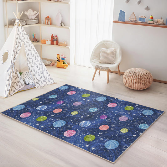 Cosmic Dreams Play Rug for Kids, Space-Themed Kids Area Rug, Rectangular Play Mat for Children's Room, Astronaut Decor