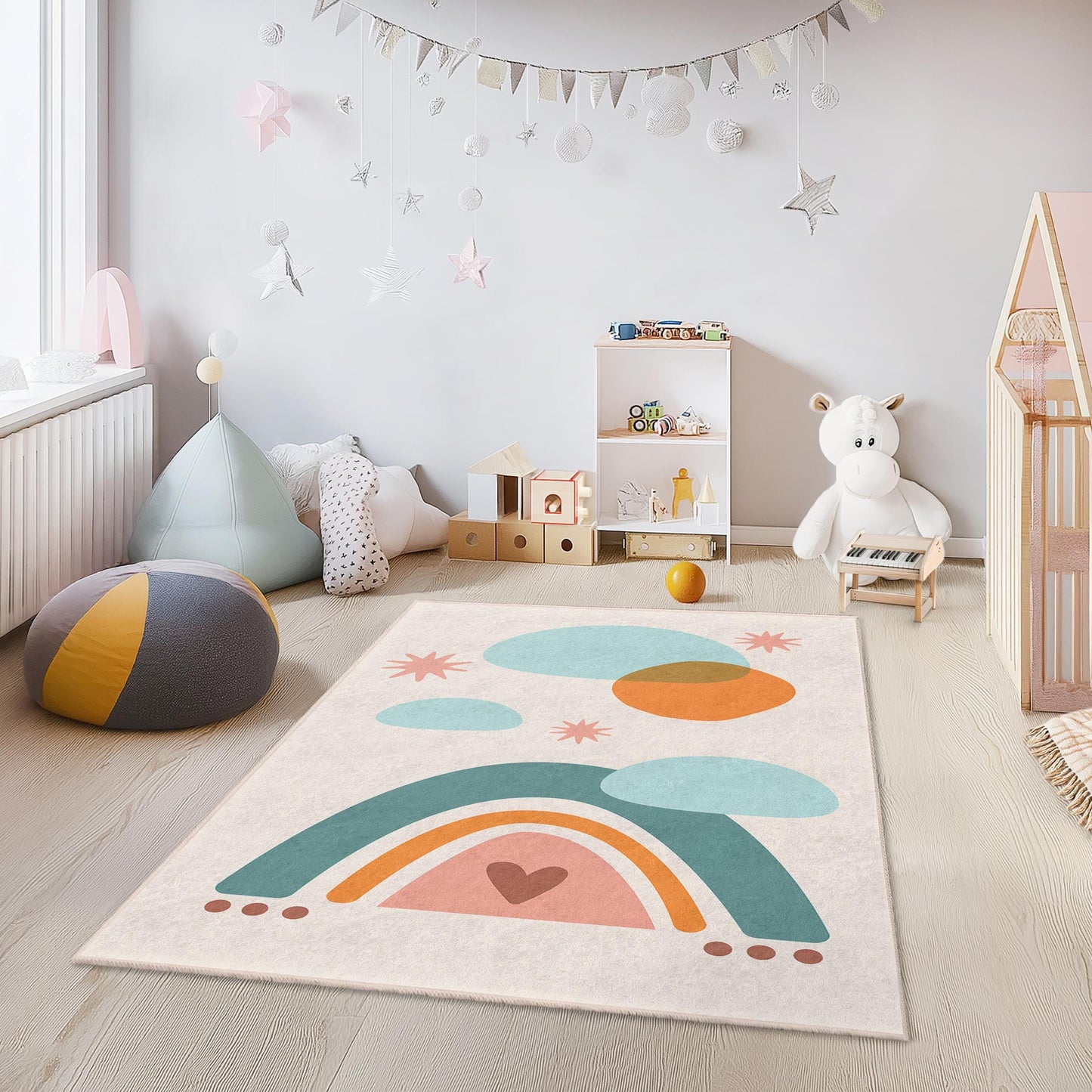 Rainbow Dreamy Play Rug, Colorful Kids Rectangle Rug, Soft Nursery Carpet, Playroom Decor, Kid's Room Essentials, Fun Kids Rug