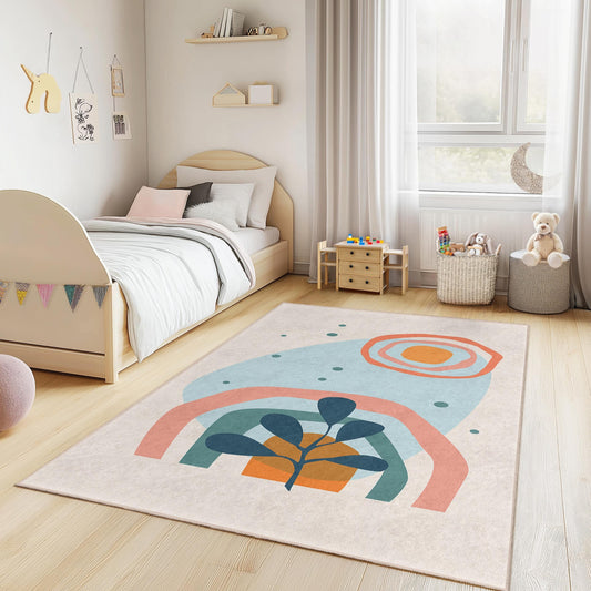 Vibrant Abstract Kids Rug, Rectangle Play Rug for Children, Colorful Nursery Carpet, Modern Kids Room Decor, Soft Play Mat