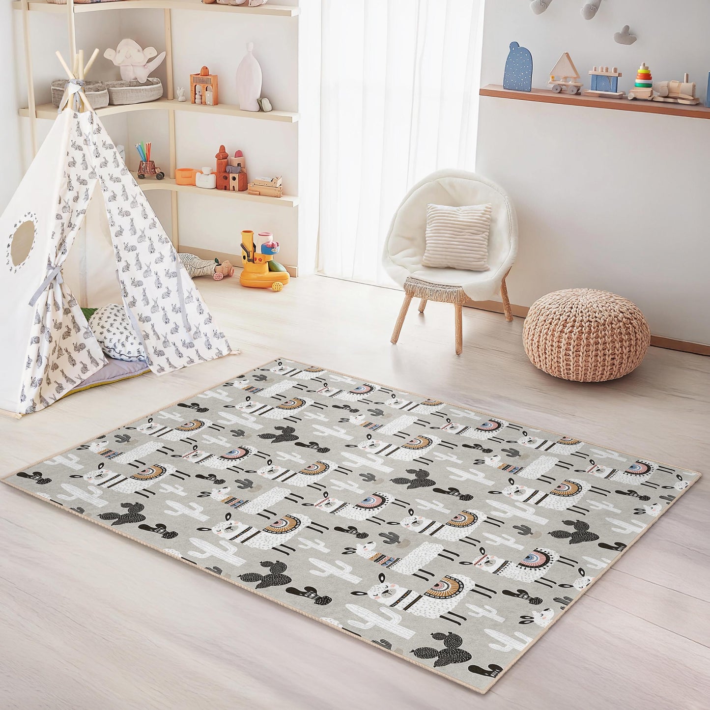 Llama Adventure Kids Rug, Cute Llama Rectangular Play Mat, Kids Room Carpet, Nursery Decor, Fun Animal Rug for Children