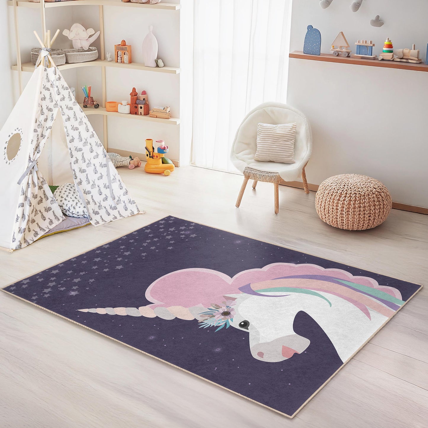 Magical Unicorn Kids Rug, Rectangular Unicorn Carpet, Children's Room Decor, Playroom Rug, Fantasy Themed Rug